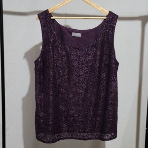 Laura Plus blouse 3X purple sequin metallic sleeveless lacy evening formal top